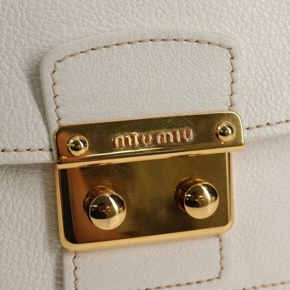 Miu Miu Hand Bag Leather 2way White Gold Auth - Picture 12 of 16